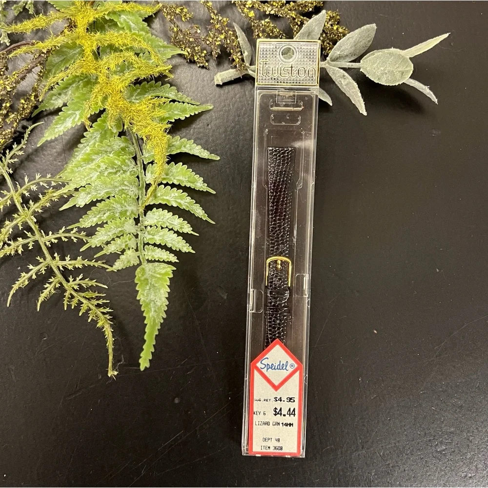 Vintage Speidel Black Lizard Grain Leather Watch Band Dead Stock in Box 70s 80s‎